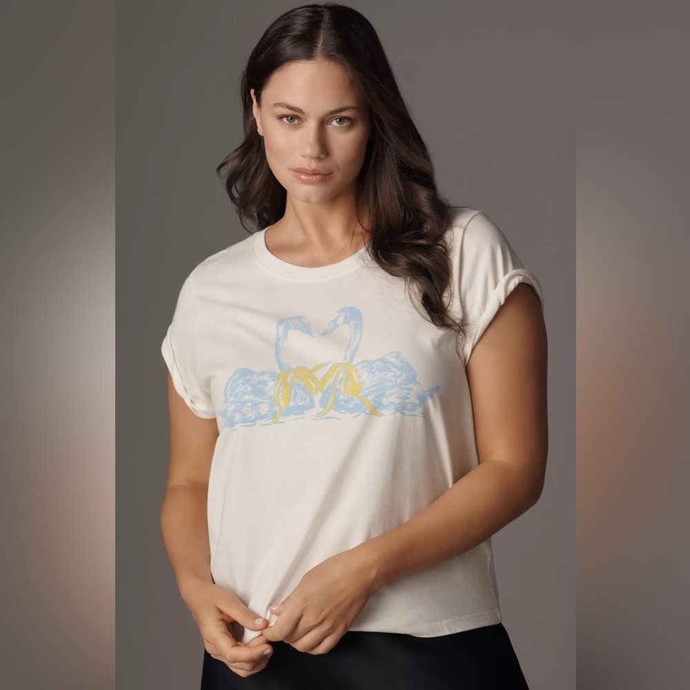 By Anthropologie Swan Graphic Tee White T-shirt Size 1X New
